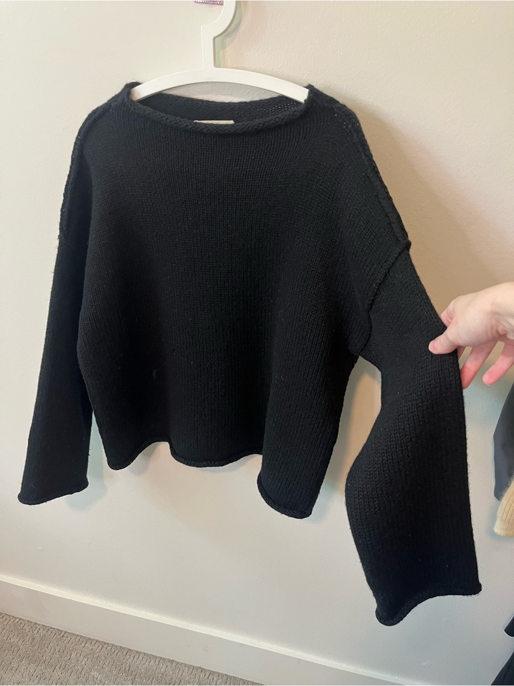 Vintage Black Chunky Boatneck Knit Sweater by Nicole Farhi Size Medium